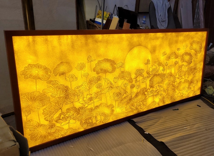 Tranh chữ nhật Hoa Sen kích thước 225x95cm