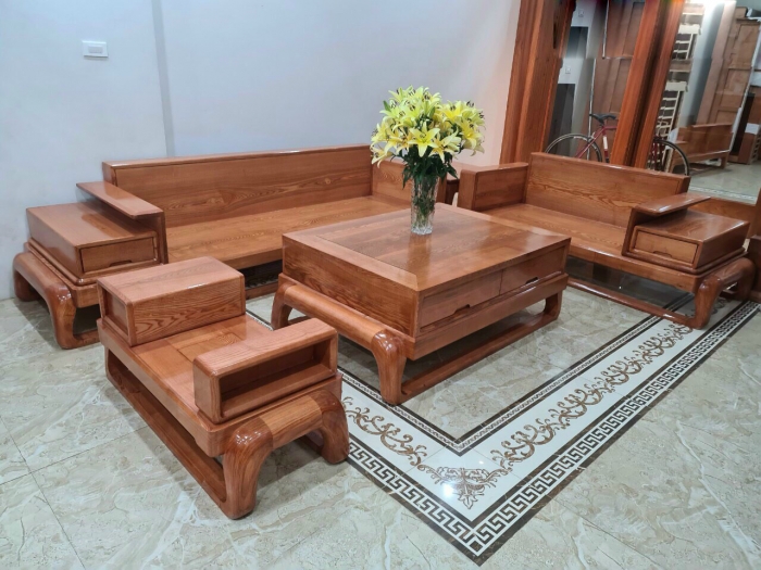 Bộ sofa gỗ sồi chân đùi gà