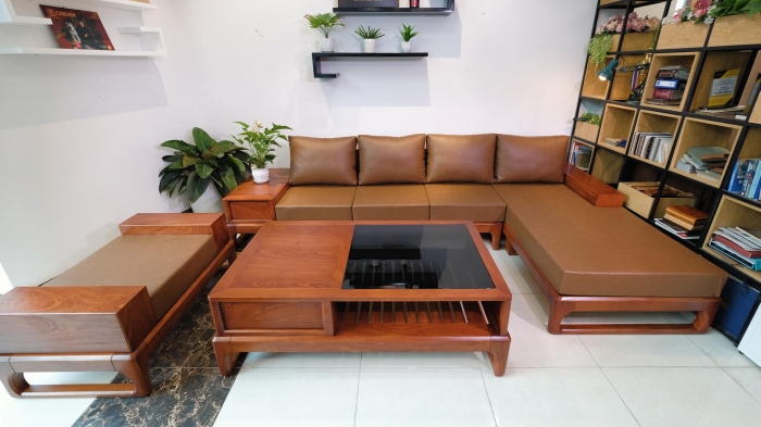 Bộ bàn ghế phòng khách sofa gỗ hương đá